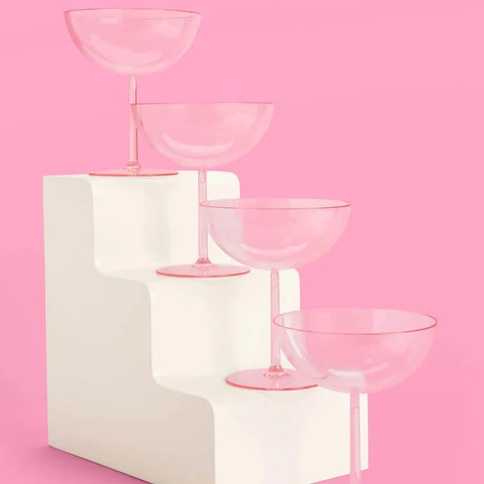 Set of 4 Pink Acrylic Coupe Glasses