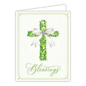 Blessings Cross Boxwood with White Bow Card