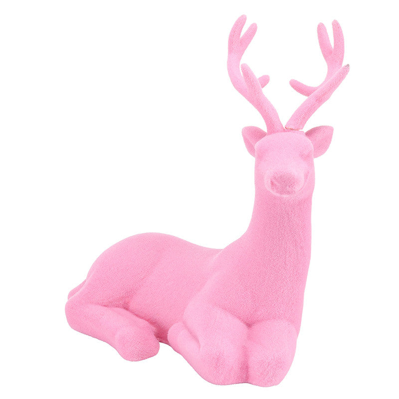 12" Pink Sitting Flocked Deer