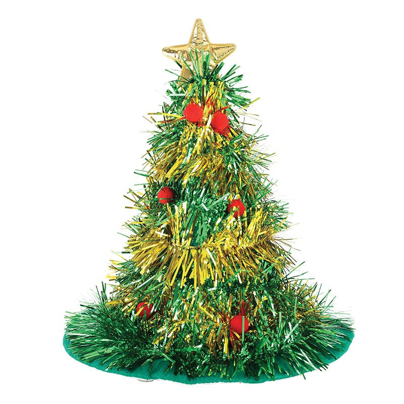 Green Tinsel Tree Party Hat
