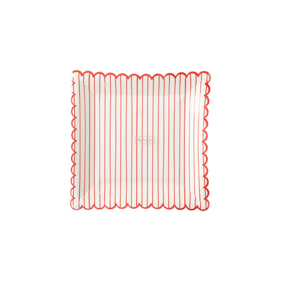Red Striped Scalloped Plate