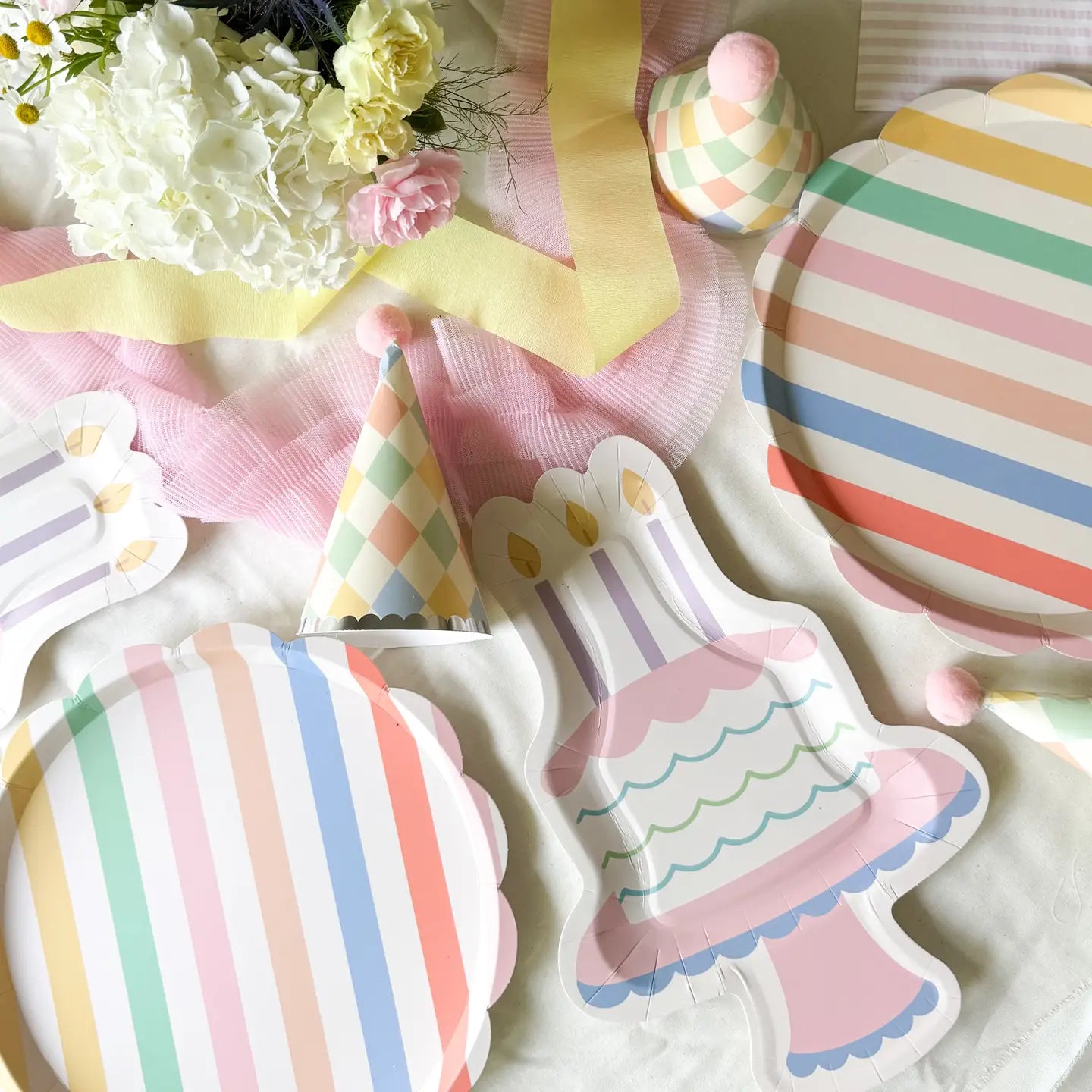 Colorful Striped Scalloped Dinner Plates