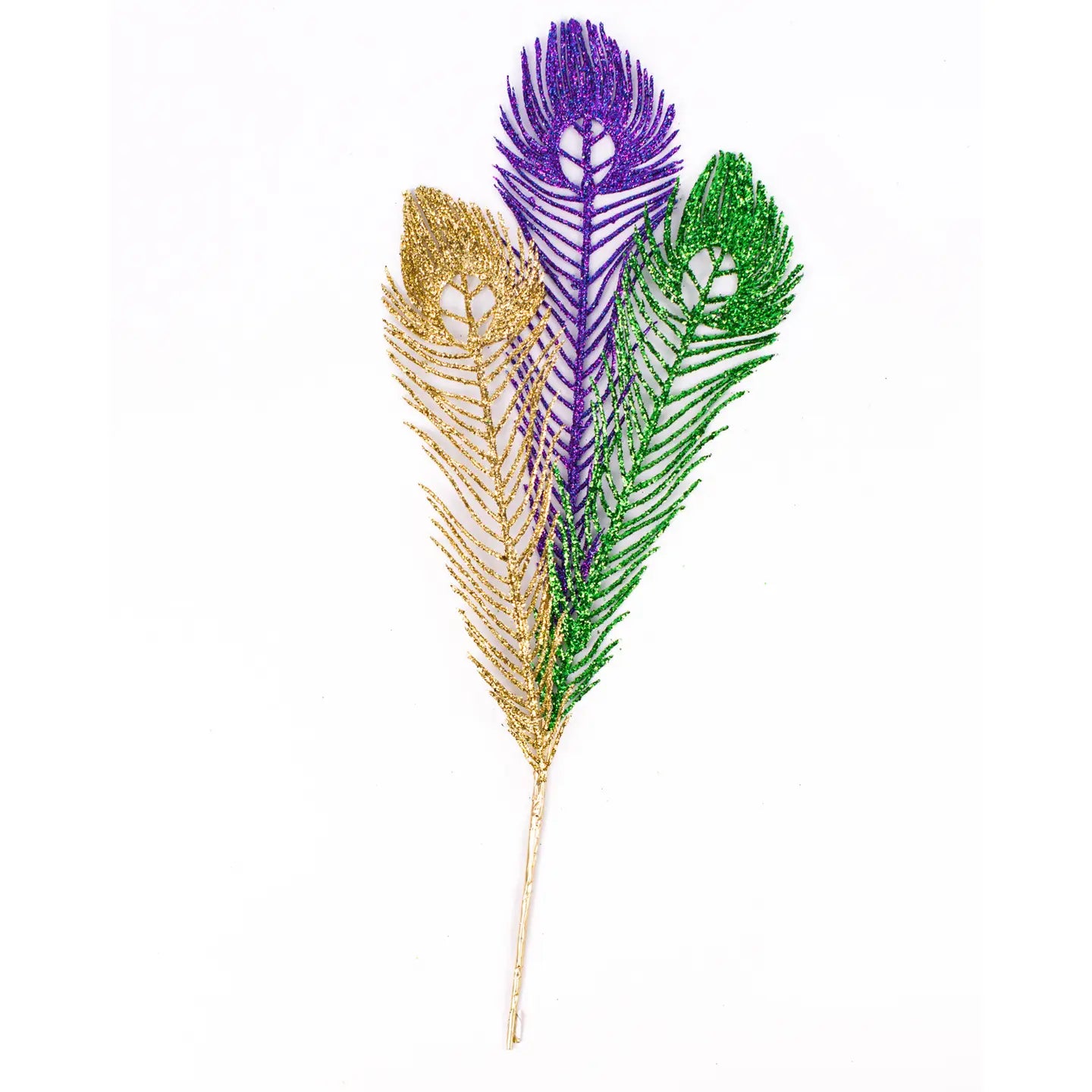 Mardi Gras Glitter Peacock Feather Pick
