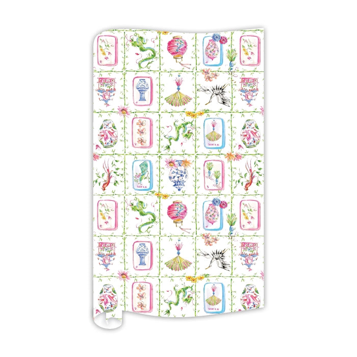 Mahjong Icons in Bamboo Trellis Wrapping Paper