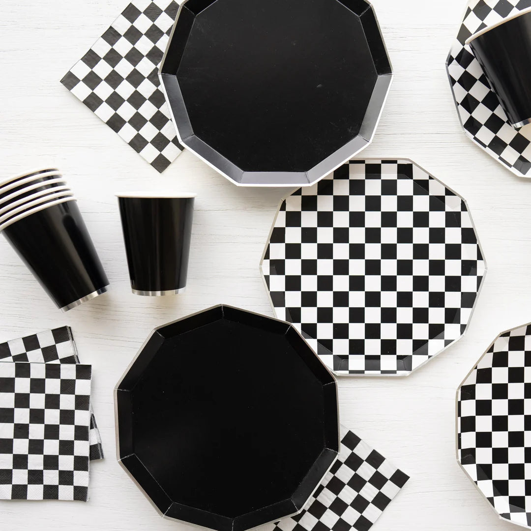 Black & White Checkered Large Plates