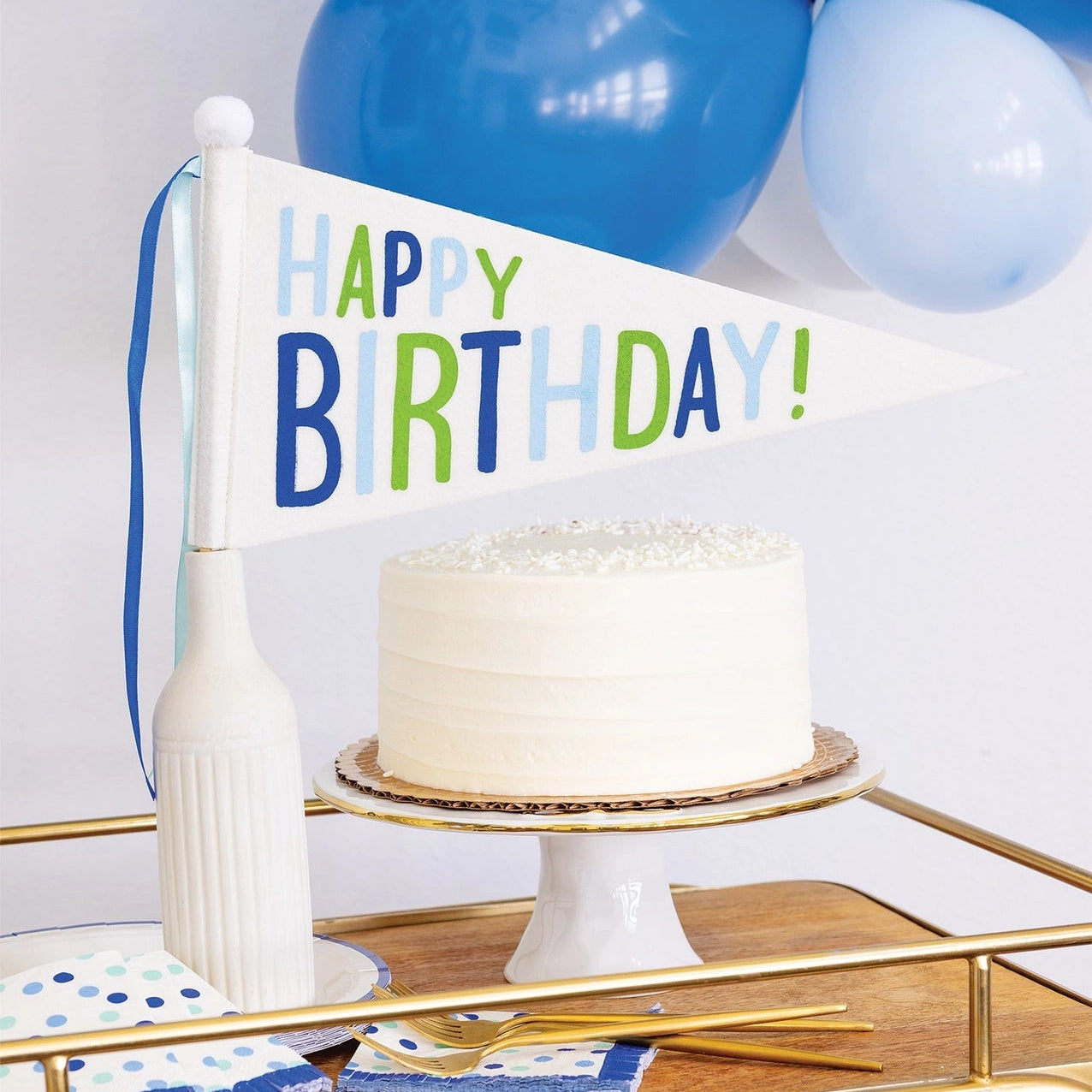 Blue Happy Birthday Felt Pennant