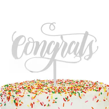 Congrats Silver Mirror Cake Topper