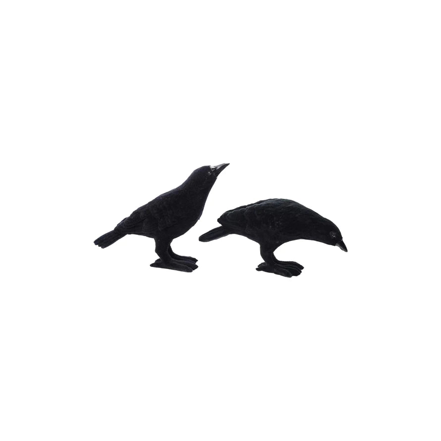 Flocked Resin Crows - Set of 2