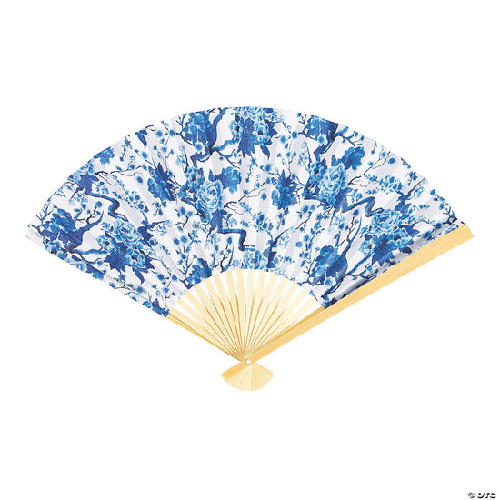Blue Floral Folding Hand Fan