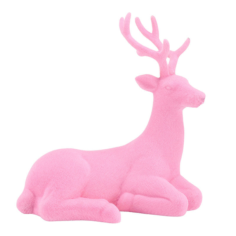 12" Pink Sitting Flocked Deer