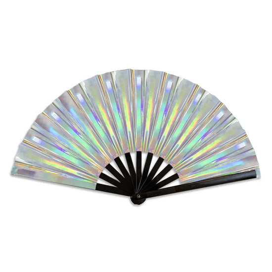 Metallic Silver XL Hand Fan – Sparkle and Swag Party