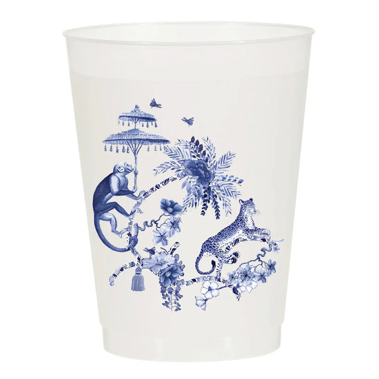 Chinoiserie Monkey Leopard Frosted Cups