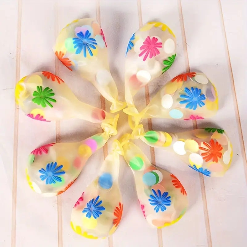 Flower Latex Balloons with Confetti - Set of 3