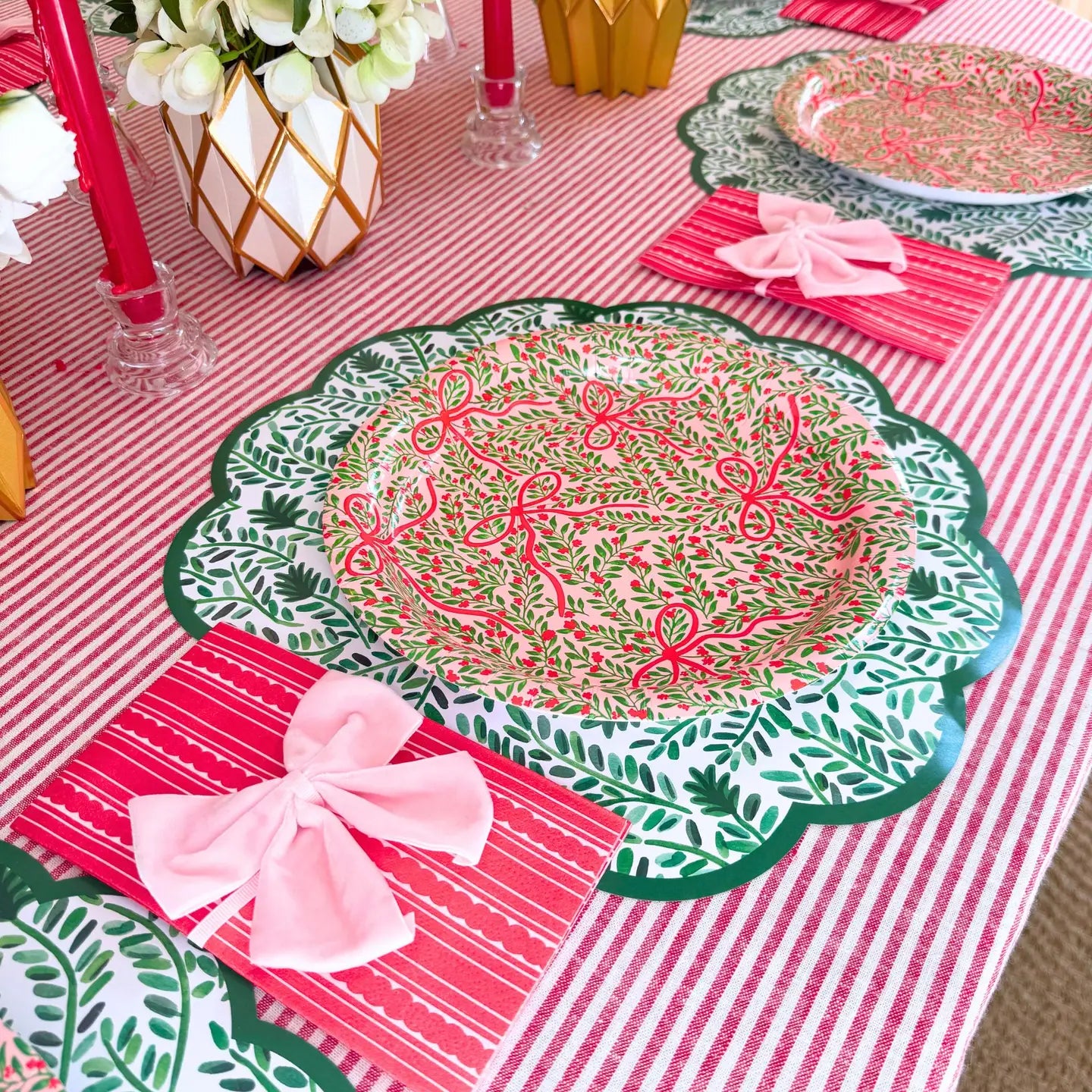 Holiday Bow Garden Dinner Plates
