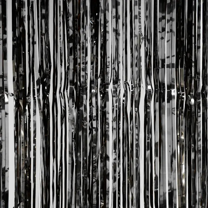 Black Metallic Fringe Backdrop Curtain