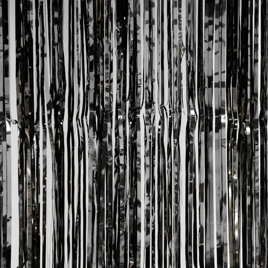 Black Metallic Fringe Backdrop Curtain