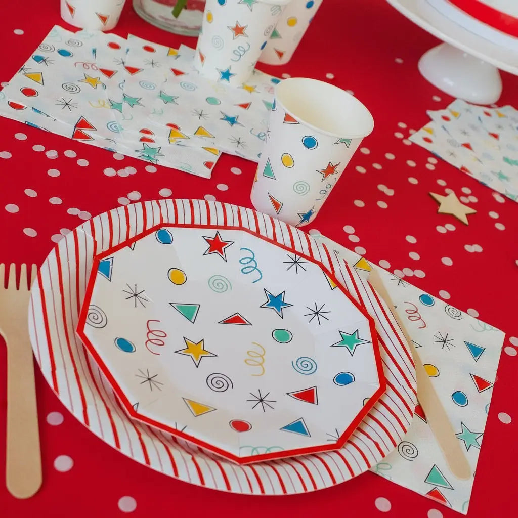 Red Fine Stripe Dinner Plates