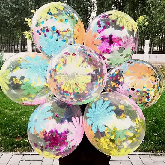 Flower Latex Balloons with Confetti - Set of 3