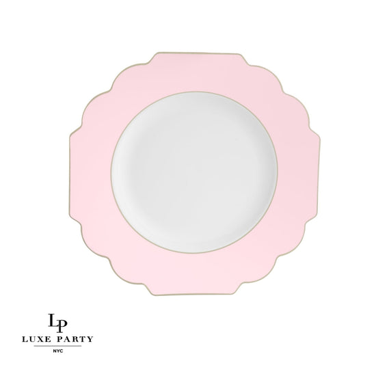 Scalloped Blush & Gold Plastic Dinner Plates