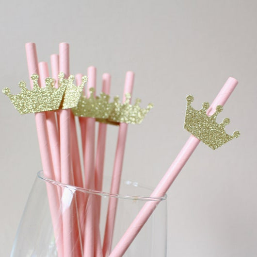 Pink & Gold Princess Crown Straws