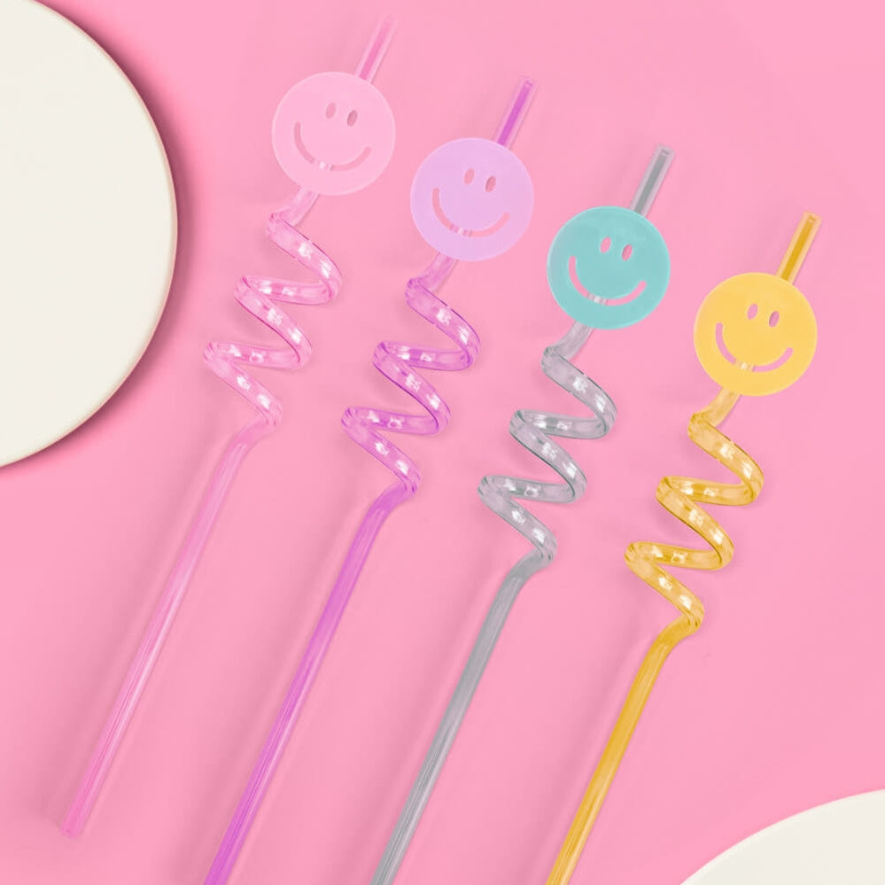 Reusable Pastel Smiley Straws