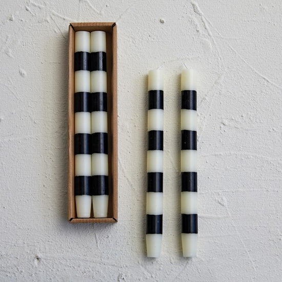 Ivory & Black Stripe Taper Candle