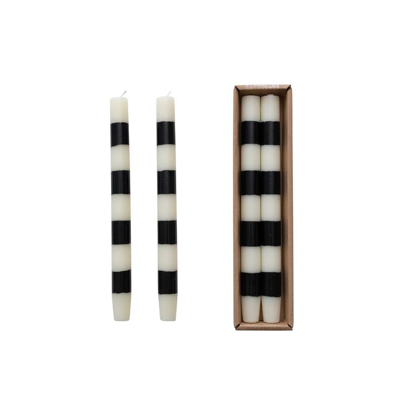 Ivory & Black Stripe Taper Candle