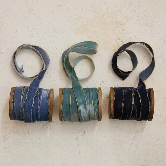 Velvet Ribbon on Wood Spool - Blues