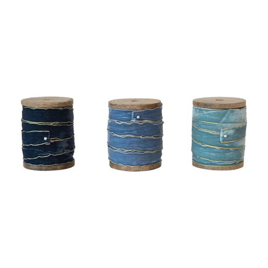Velvet Ribbon on Wood Spool - Blues