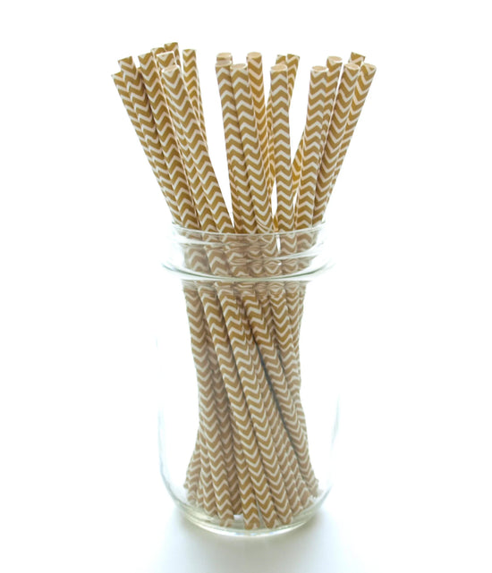 Gold Chevron Paper Cocktail Straws