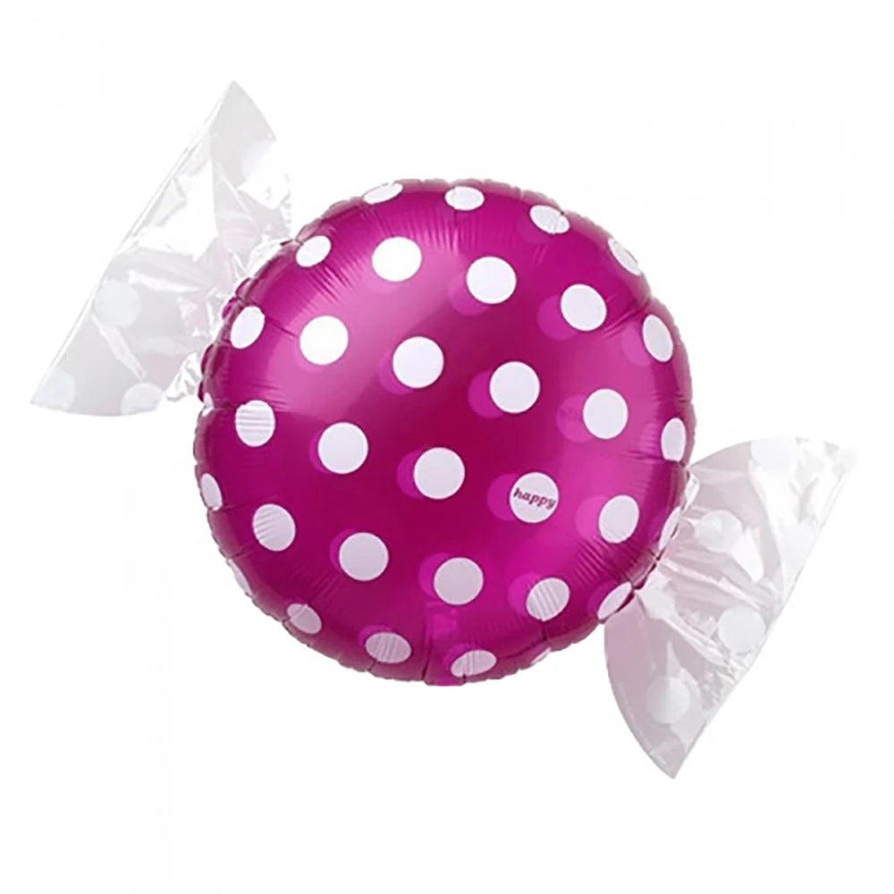18" Purple & White Polka Dot Candy Mylar