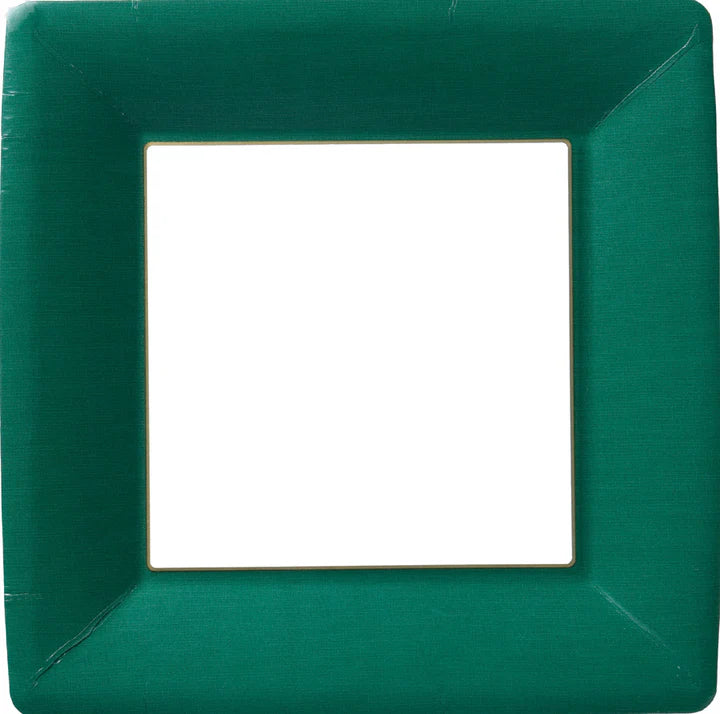Dark Green Linen Square Dinner Plates