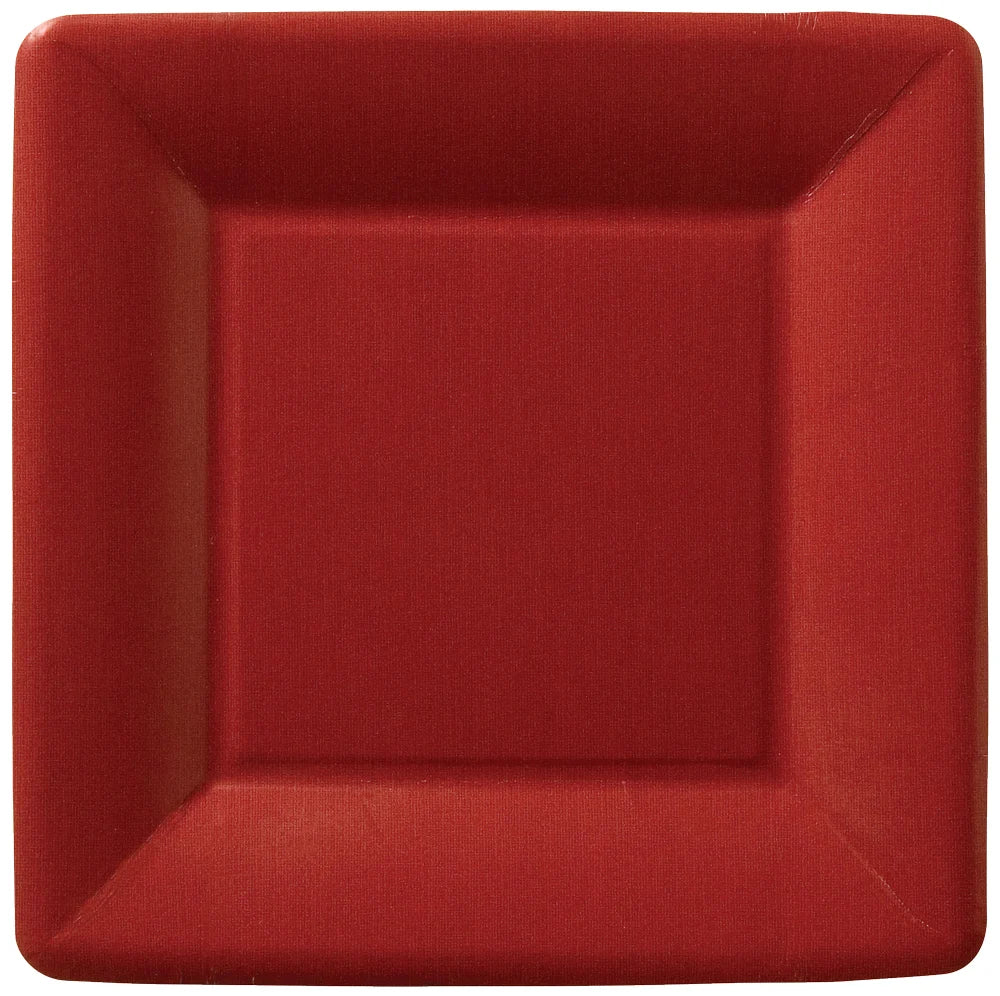 Dark Red Linen Square Dessert Plates