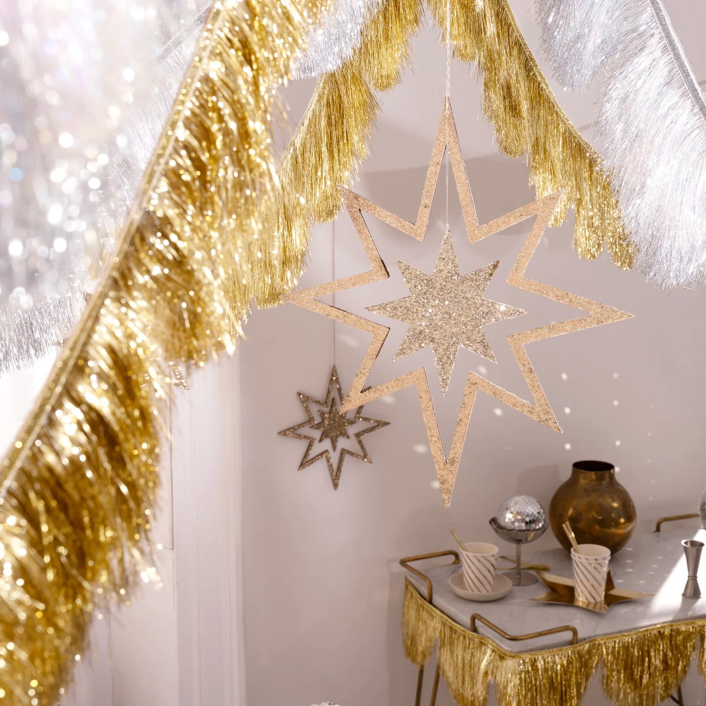 Glitter Wooden Star Decorations