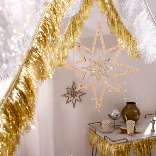 Glitter Wooden Star Decorations