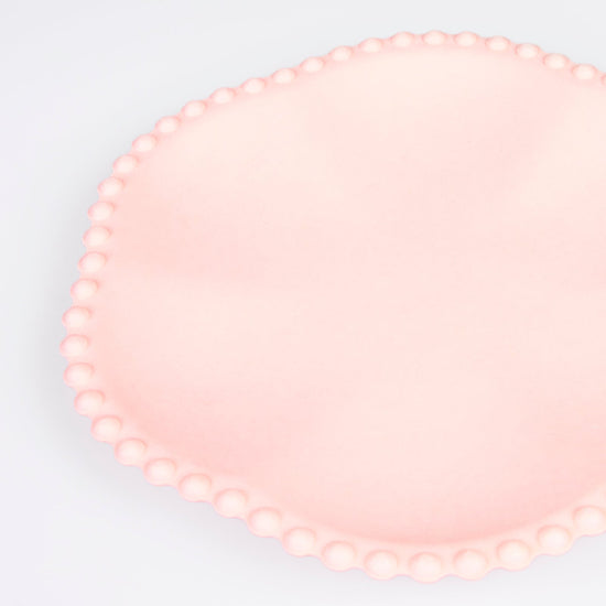 Pink Dot Edged Flower Compostable Dinner Plates
