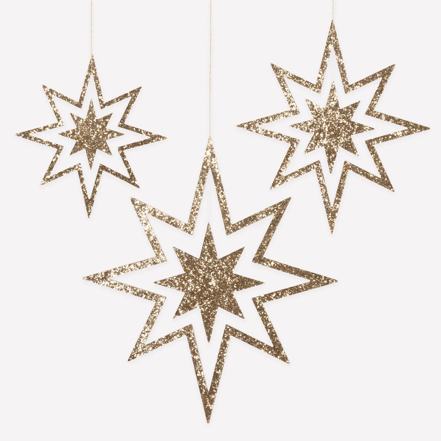 Glitter Wooden Star Decorations