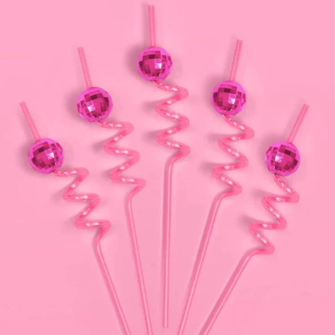 Pink Disco Swirly Straws
