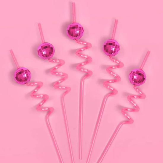 Pink Disco Swirly Straws