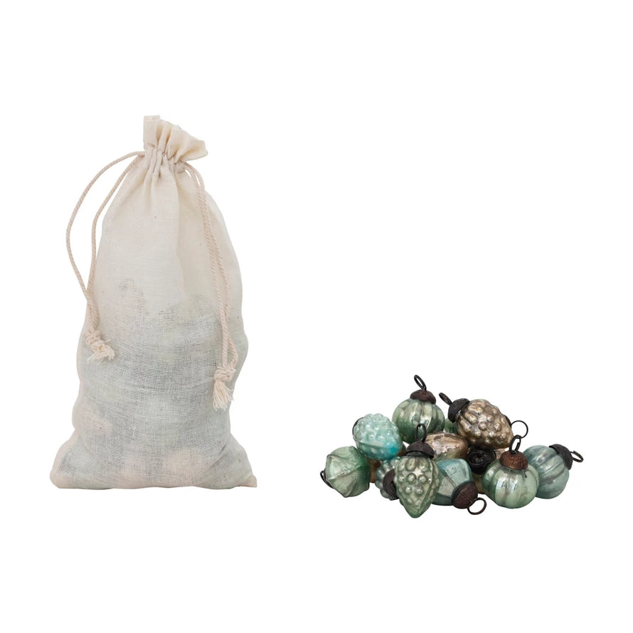Mercury Glass Ornaments in Muslin Bag