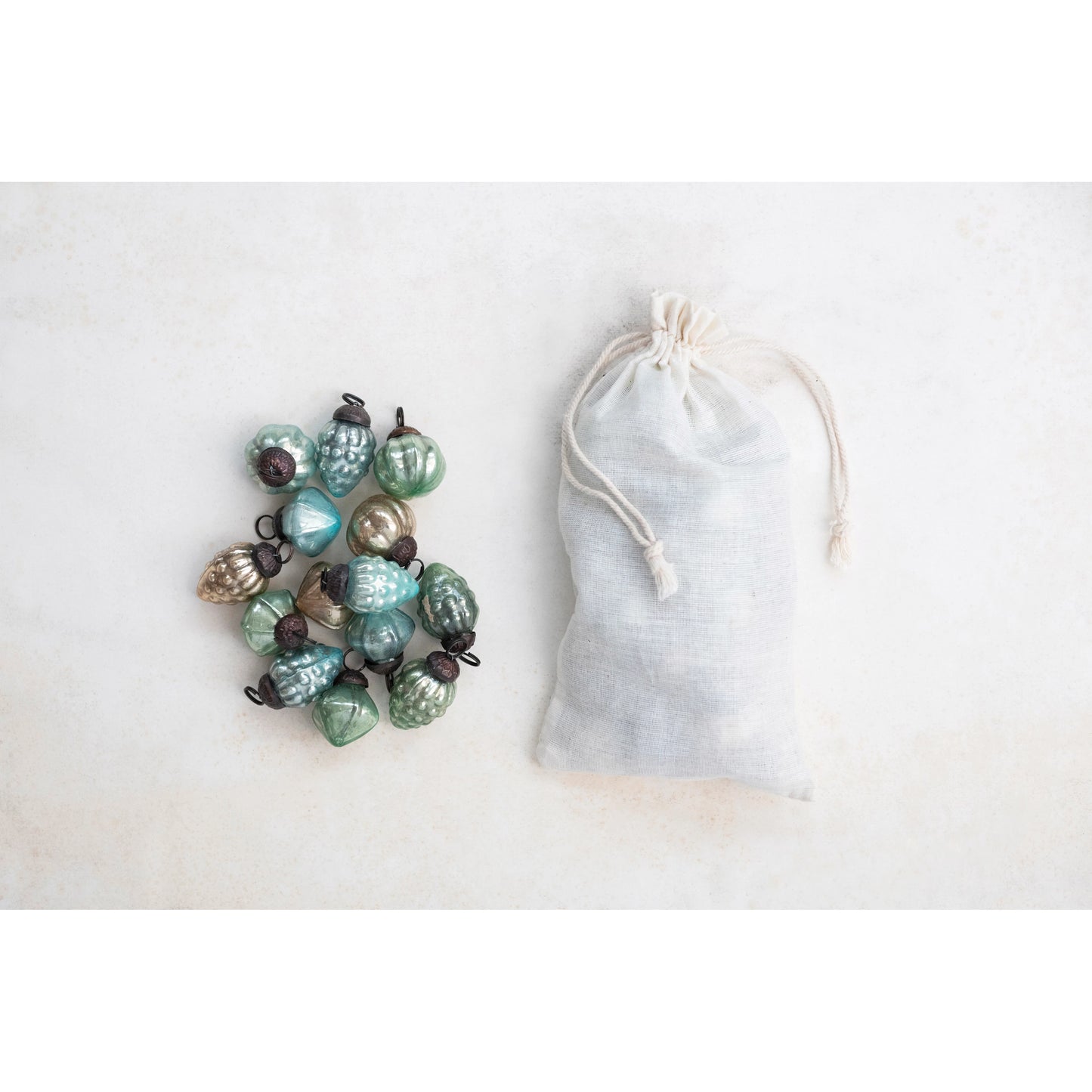 Mercury Glass Ornaments in Muslin Bag
