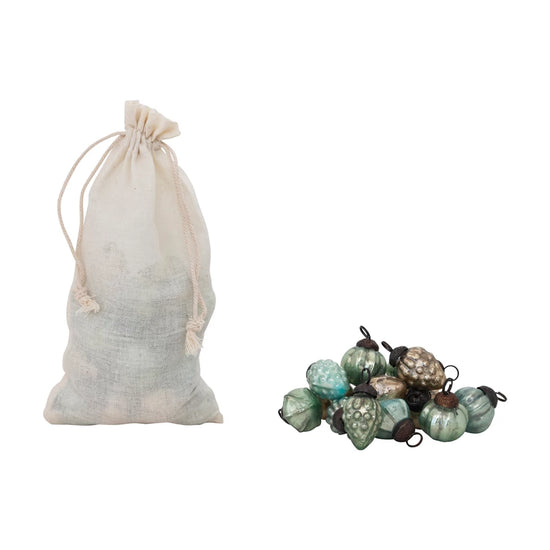 Mercury Glass Ornaments in Muslin Bag