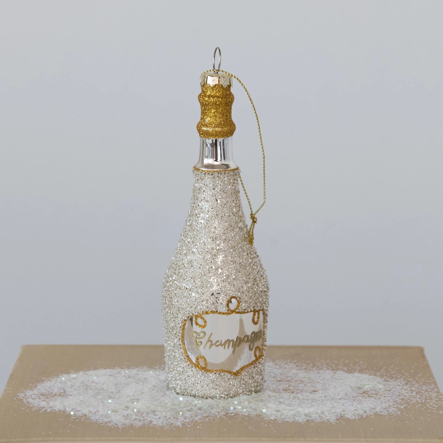 Champagne Bottle Ornament with Glitter