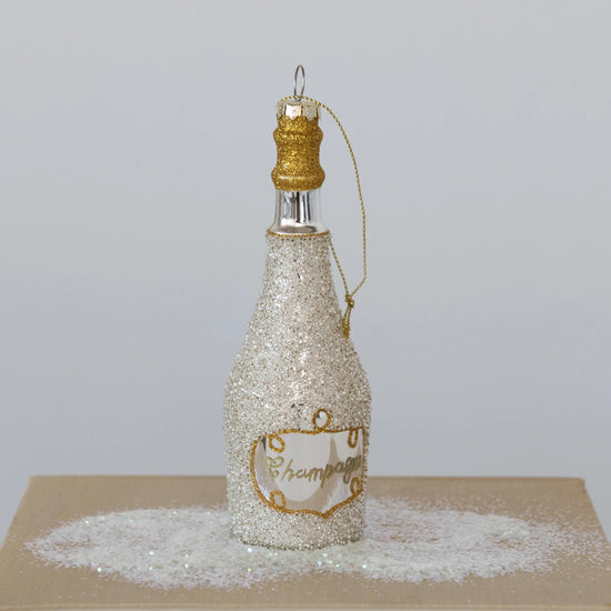 Champagne Bottle Ornament with Glitter