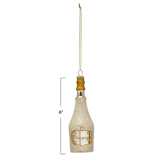 Champagne Bottle Ornament with Glitter
