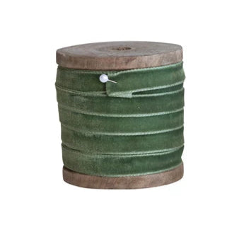 Velvet Ribbon on Wood Spool - Greens