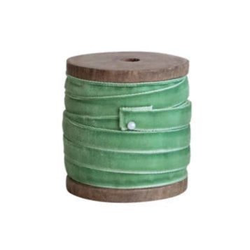 Velvet Ribbon on Wood Spool - Greens