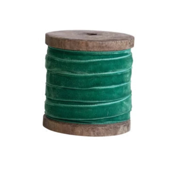Velvet Ribbon on Wood Spool - Greens