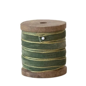 10 yd Velvet Ribbon with Metallic Edges on Wood Spool, 3 Colors (1)