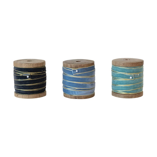 10 yd Velvet Ribbon with Metallic Edges on Wood Spool, 3 Colors (2)